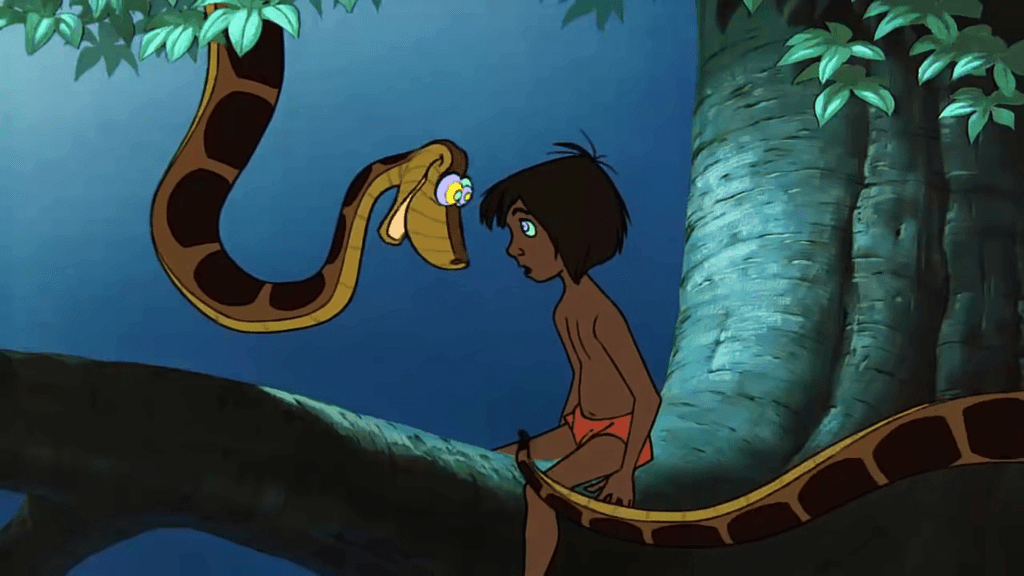 Dans Le Livre de la jungle, le serpent Kaa hypnotise Mowgli afin de le dévorer 